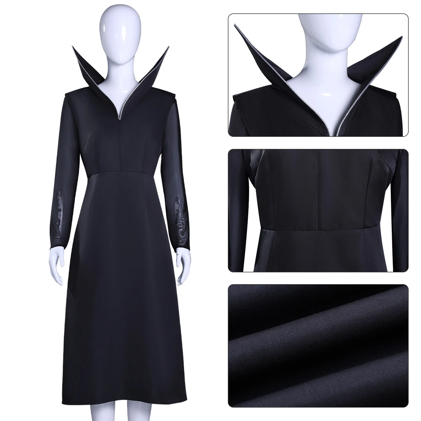 Adult Wednesday Dress Black Long Sleeve Evening Gown for Halloween Party - Image 5