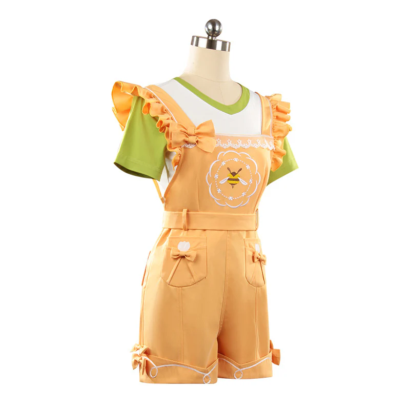 Adult Yellow Short-sleeved Overalls T-shirt Suspender Shorts Suit for Daily Wear - Image 2