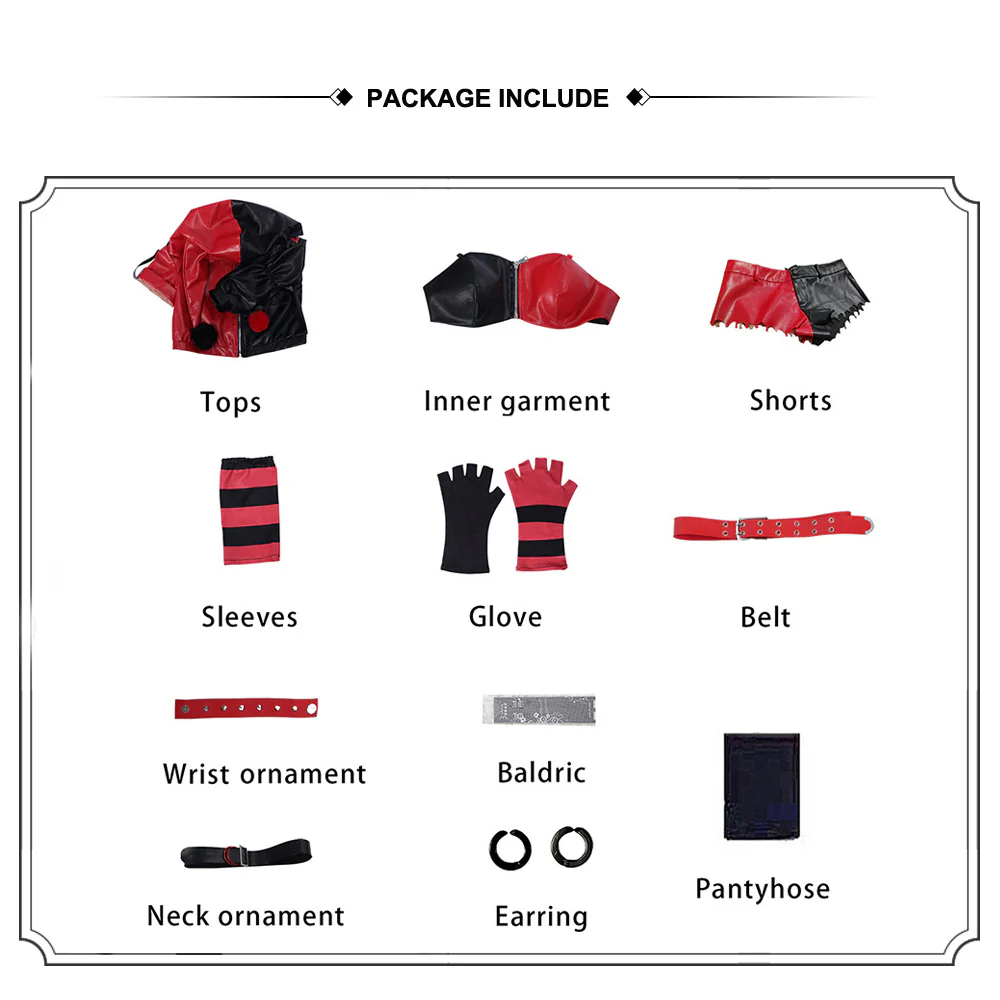 Adults Joker Harley Costume 2024 ISEKAI Sexy Outfit Black and Red Jacket Shorts Accessories Full Set - Image 7