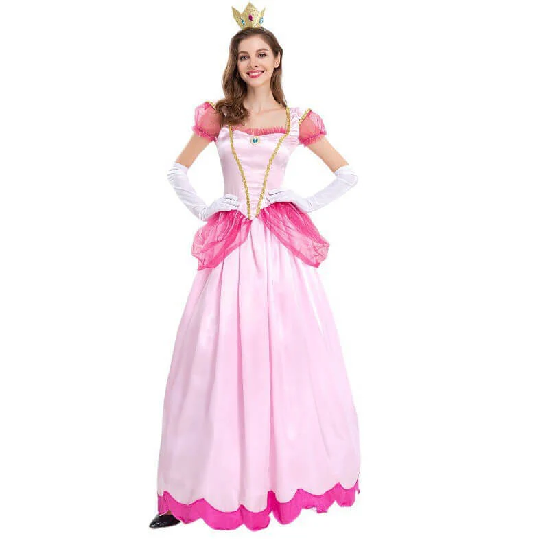 Adults Princess Dress Gloves and Crown Set Pink Ball Gown Party Costume - Image 3