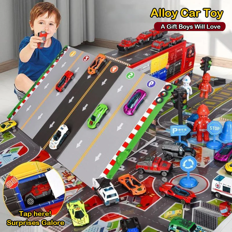 Advent Calendar 2025 Alloy Cars Set Racing Scene Police Car Fire Truck Shaped Blind Box Holiday Gift - Image 3