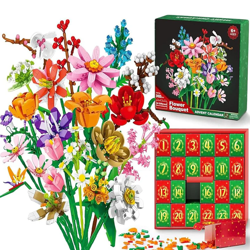 Advent Calendar 2025 Flower Bouquet Building Blocks Christmas Blind Box Unique Holiday Decor - Image 2