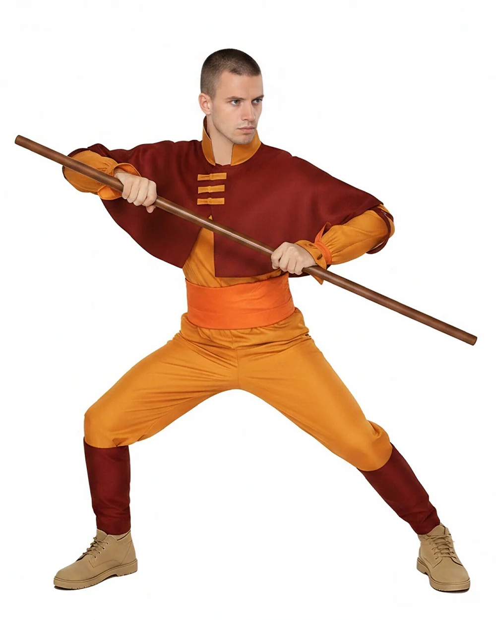 Airbender Master Costume Orange Outfit with Shoulder Mantle for Boys Mens Halloween Cosplay - Image 5