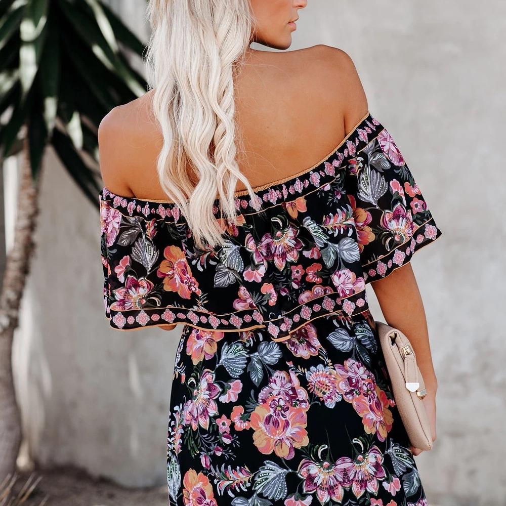 Allover Floral Print Off Shoulder Ruffle Hem Belted Maxi Dress - Image 17
