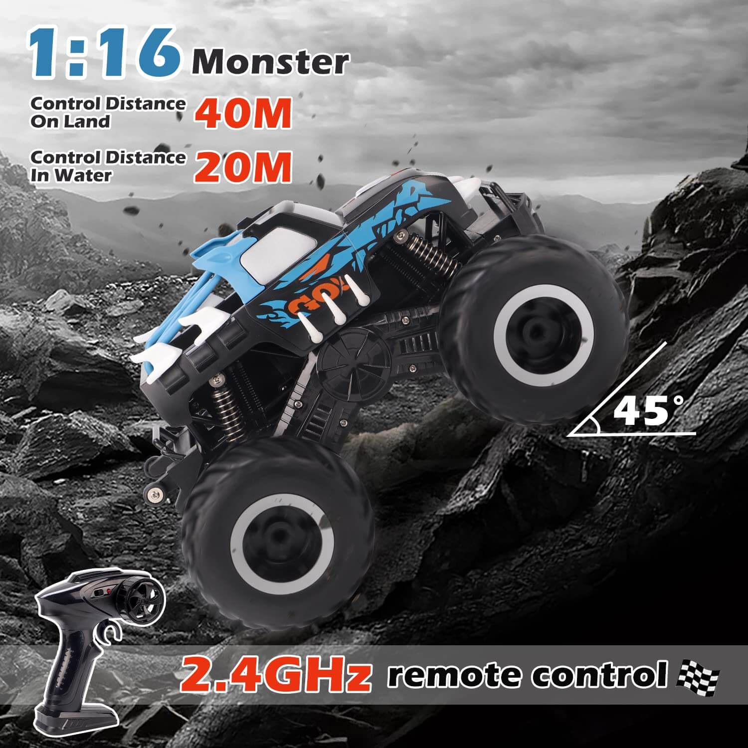 Amphibious RC Car 1/16 Remote Control Off-Road Waterproof Vehicle RC Monster Truck - Image 6