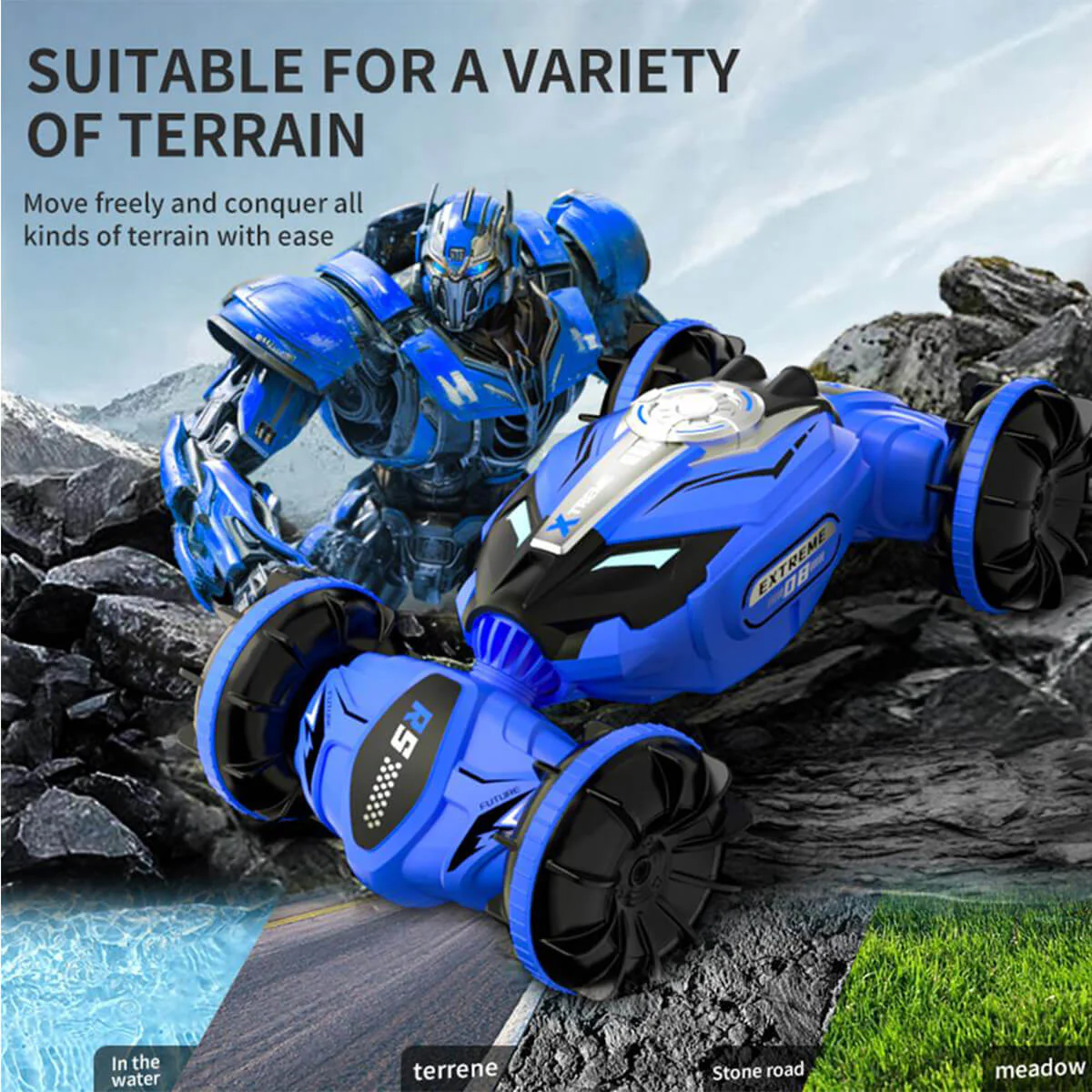 Amphibious RC Stunt Car Drive Double Sided Transforming 2.4G RC Car w/ Remote and Gesture Control - Image 6