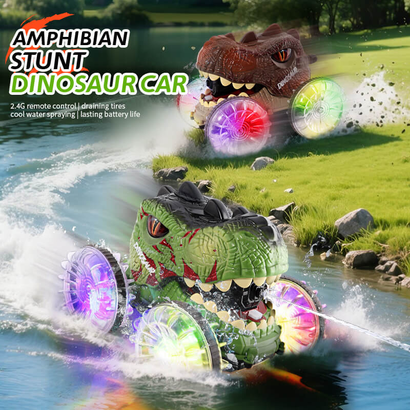 Amphibious RC Car 360° Stunt Dinosaur Car Waterproof 4WD Spray Water Car Colored Wheels - Image 7