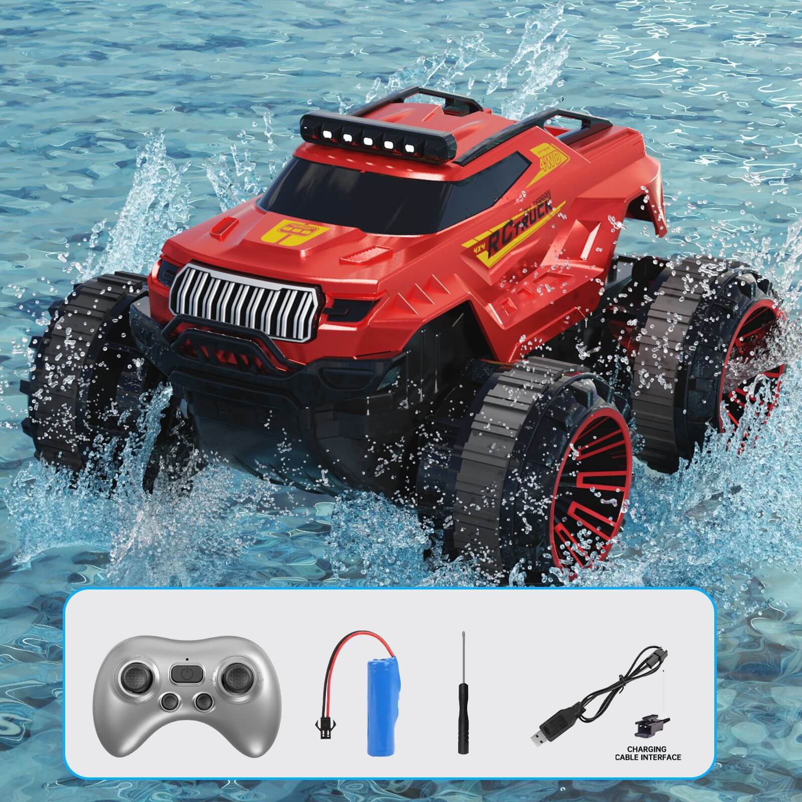 Amphibious RC Car 4WD Waterproof RC Climbing Off-Road Truck with 360° Rotatable and LED Headlights - Image 8