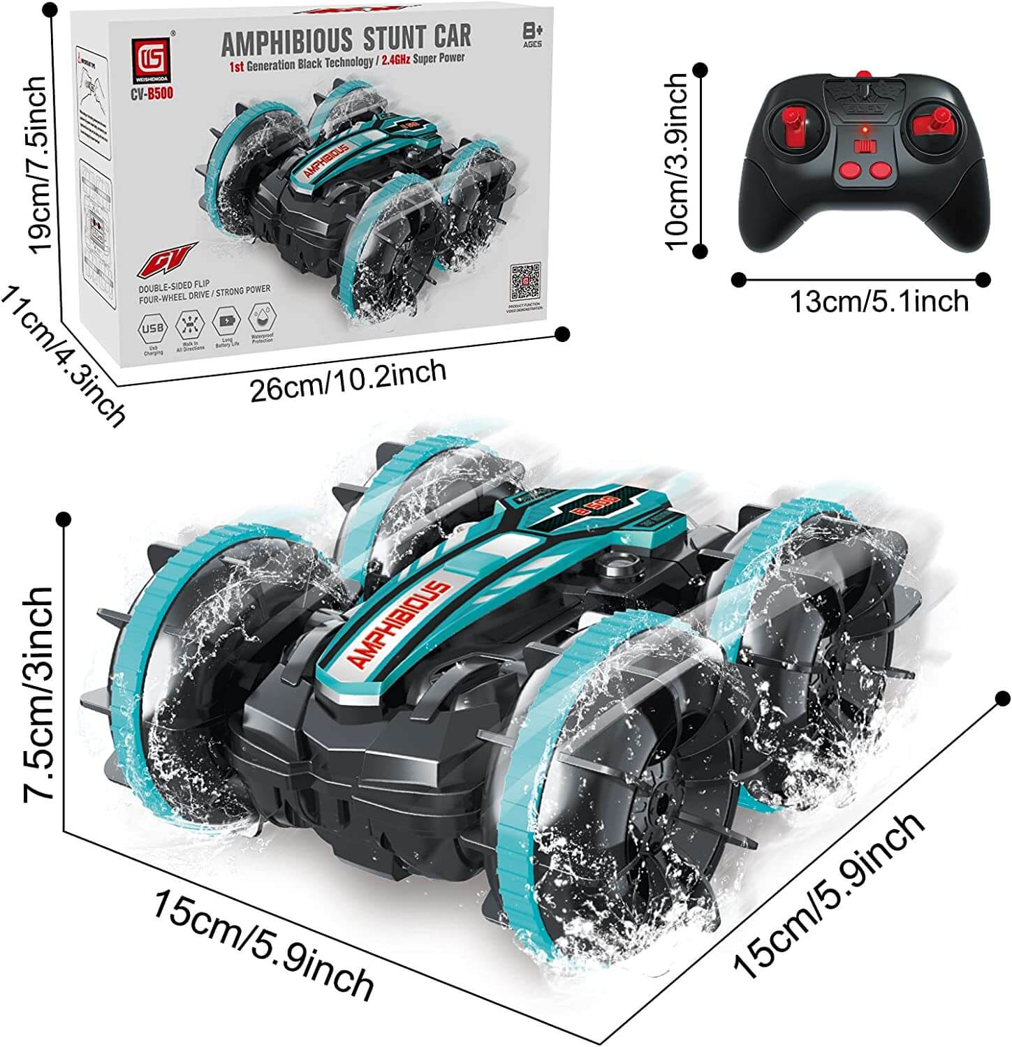 Amphibious Stunt RC Car 360° Rotate and 180° Flips Water Land Remote Control Car - Image 13