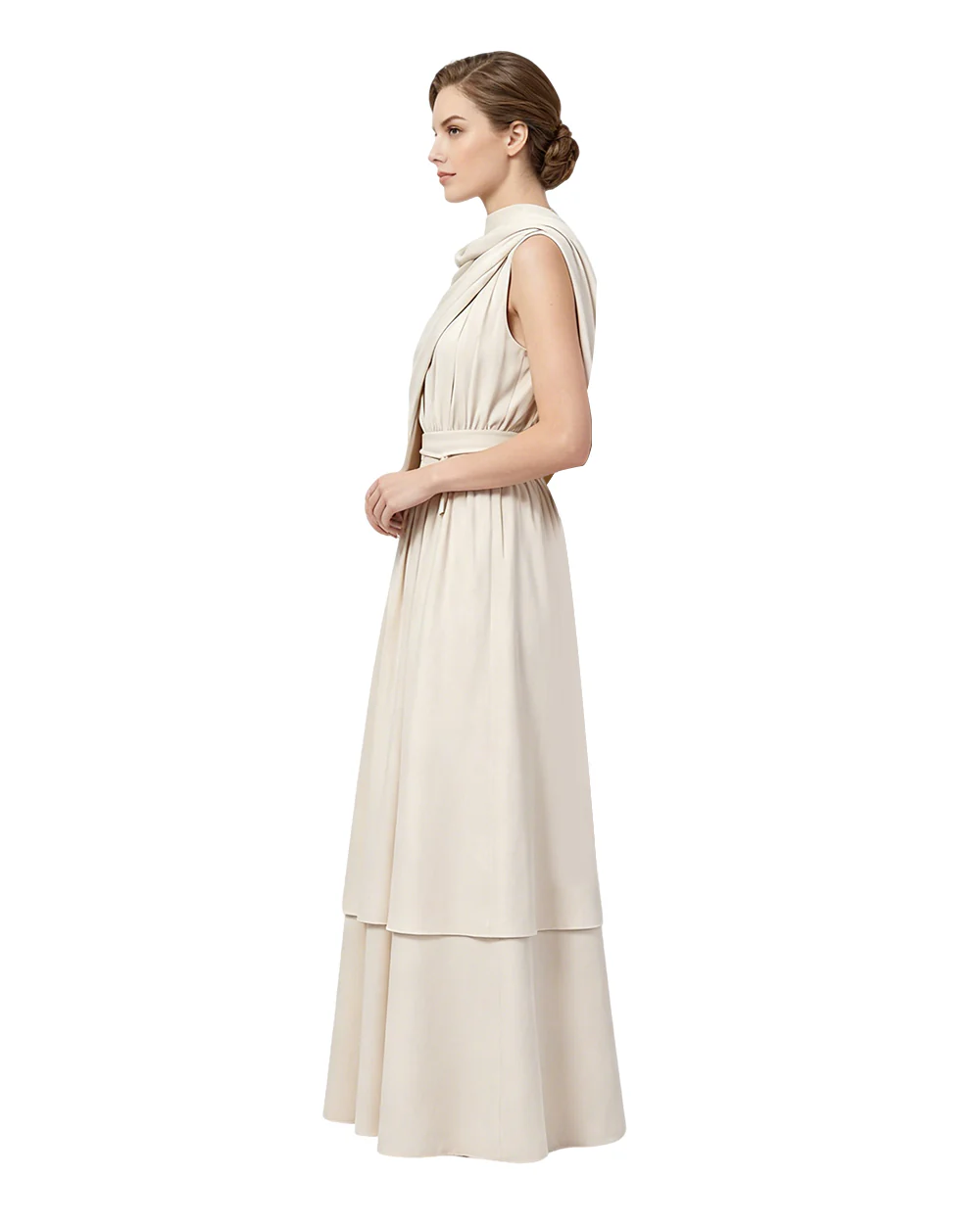 Ancient Greek Goddess of Wisdom Costume Off-White Toga Maxi Dress with Detachable Cape for Girls Women Cosplay - Image 2