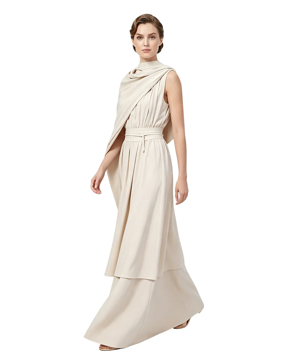 Ancient Greek Goddess of Wisdom Costume Off-White Toga Maxi Dress with Detachable Cape for Girls Women Cosplay - Image 3