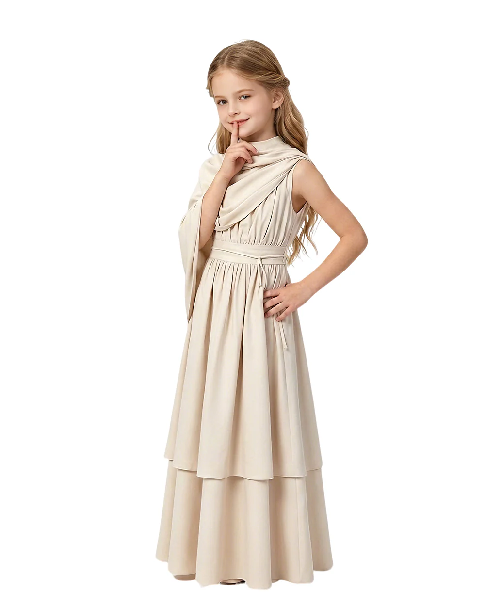 Ancient Greek Goddess of Wisdom Costume Off-White Toga Maxi Dress with Detachable Cape for Girls Women Cosplay - Image 4