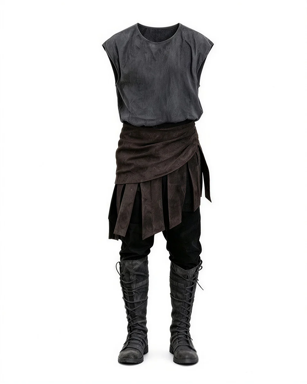 Ancient Greek Warrior Costume King Odysseus Style Dark Gray Vest and Pants Set for Renaissance Theme Events - Image 5