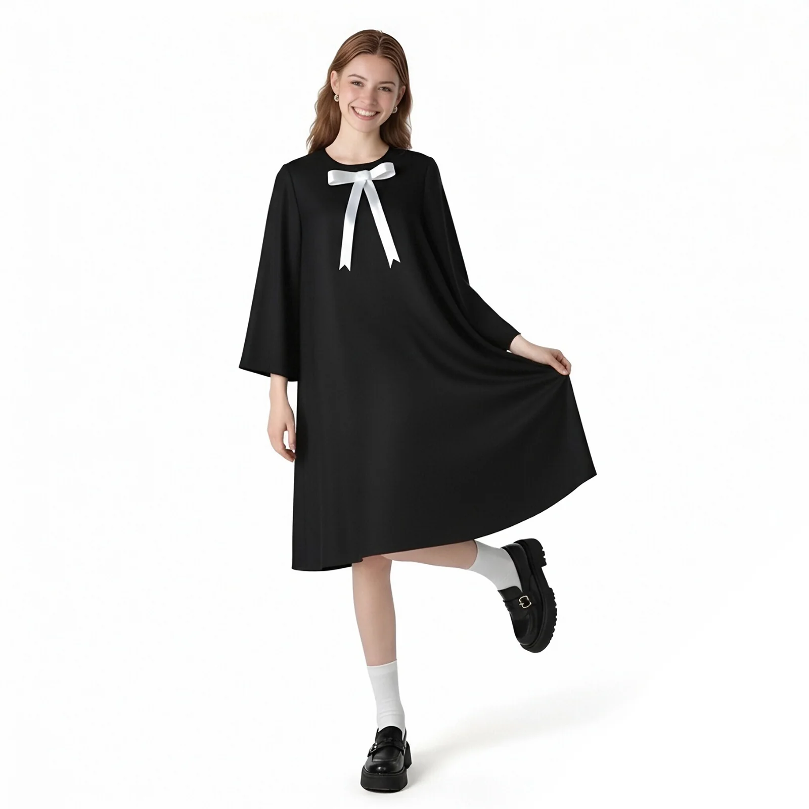 Anya Cosplay Costume Black Homewear Dress with Hair Accessories - Image 4