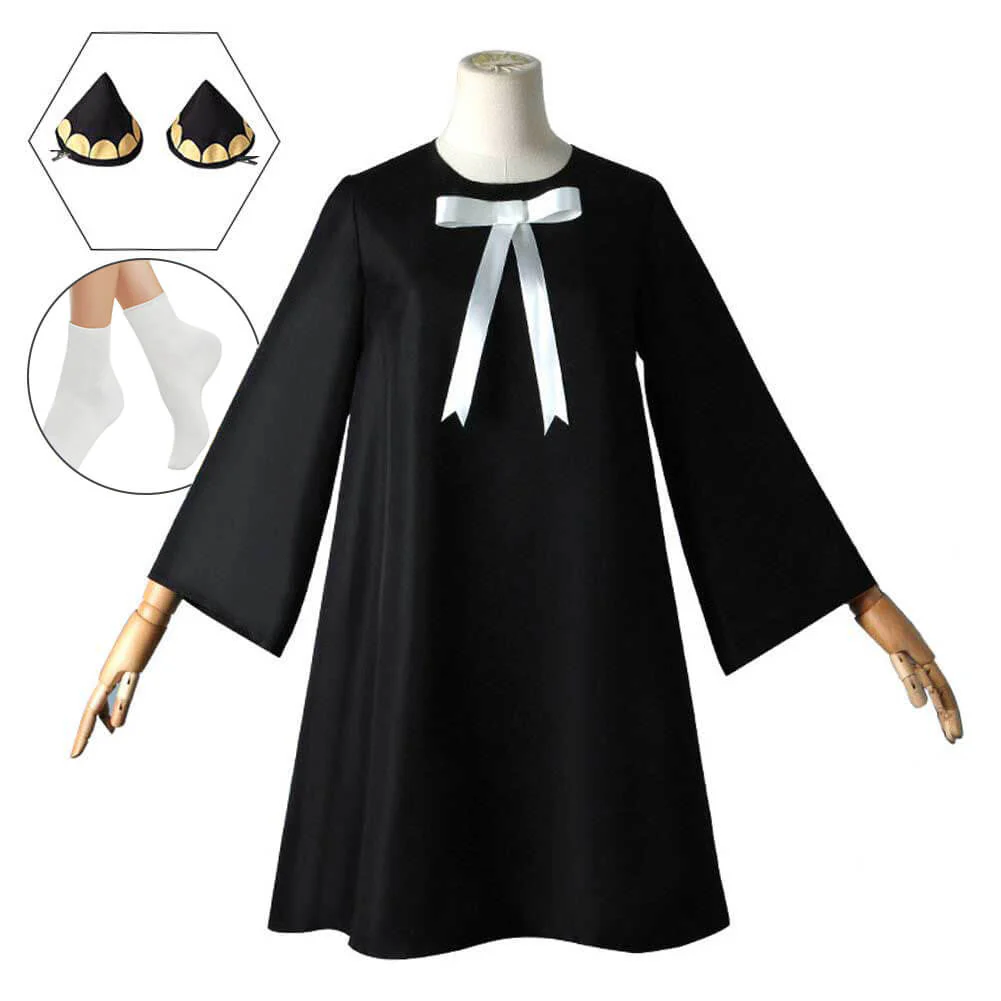 Anya Cosplay Costume Black Homewear Dress with Hair Accessories - Image 8
