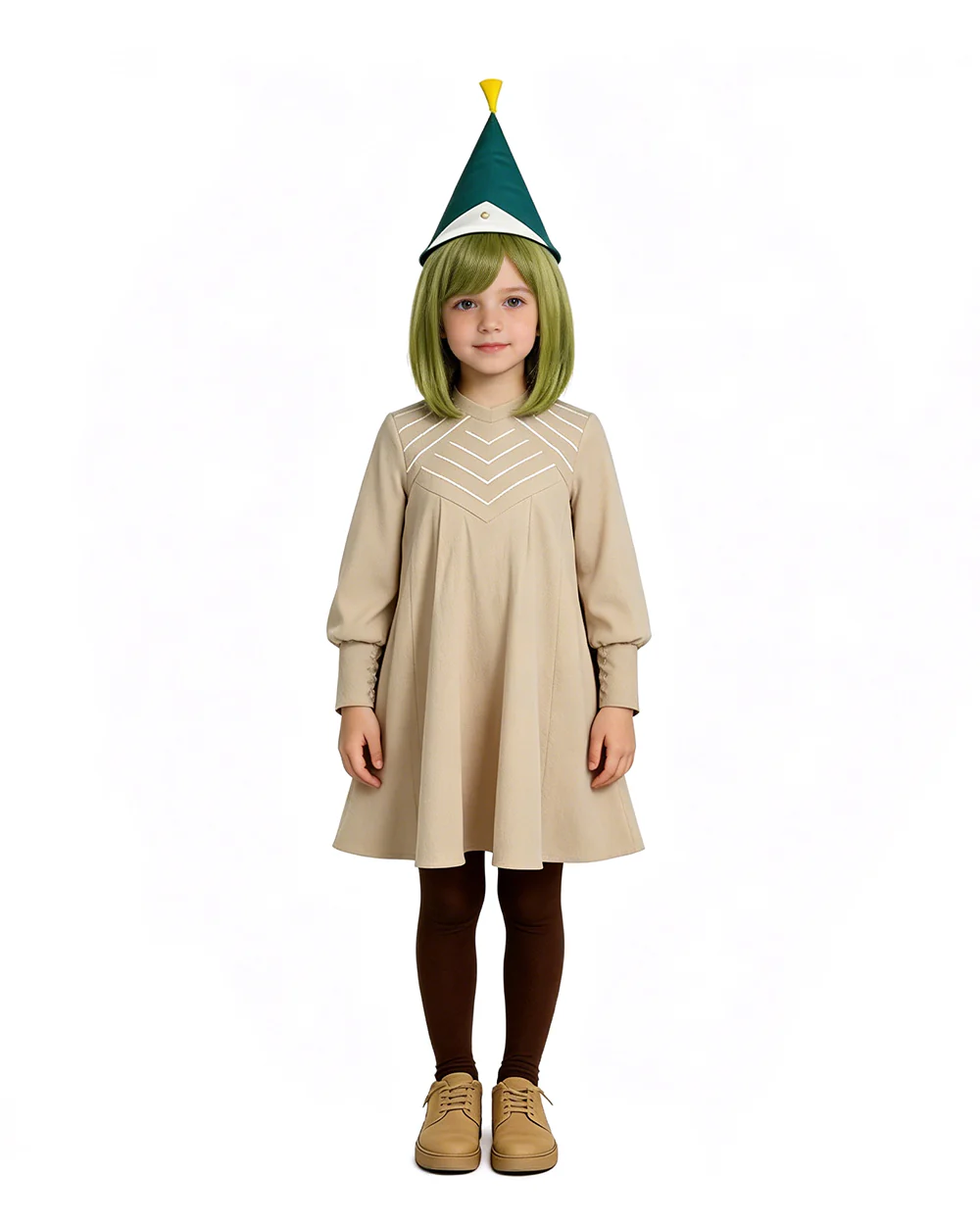 Apprentice Witch Costume Forest Green Witches Pointed Hat and Cape Dress for Theme Parties - Image 3