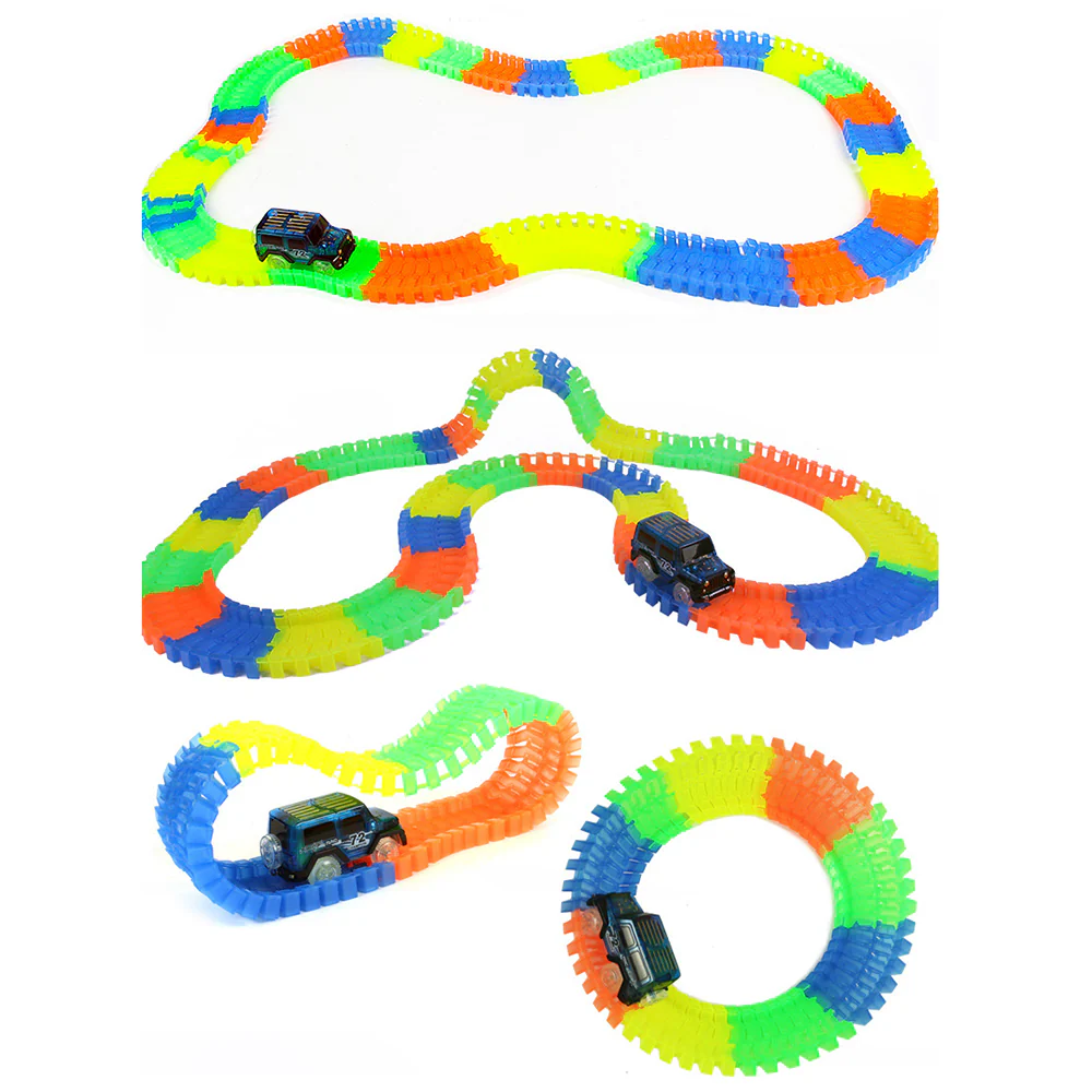 Magic Tracks with 9Ft Flexible Glow Racing Tracks 220Pcs and Light up Racing Polic Car - Image 3