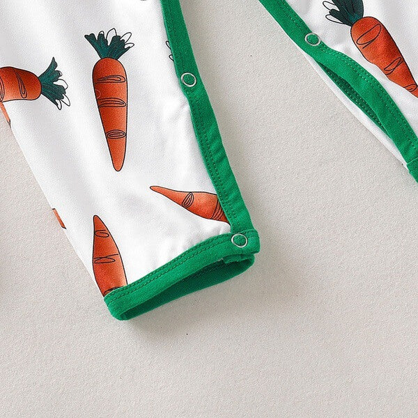 Baby Carrot Printed Romper and Bunny Rabbit Ears Hat 2pcs Suit - Image 4