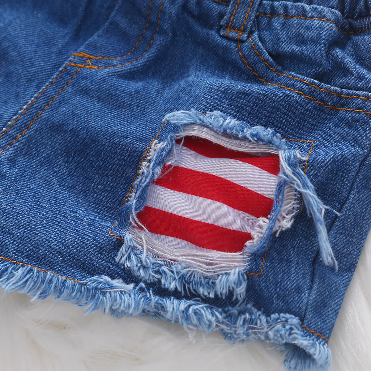 Baby Girl 4th of July Outfit American Flag 2PCS Patriotic Set Stars Stripe Tops+Denim Shorts - Image 8
