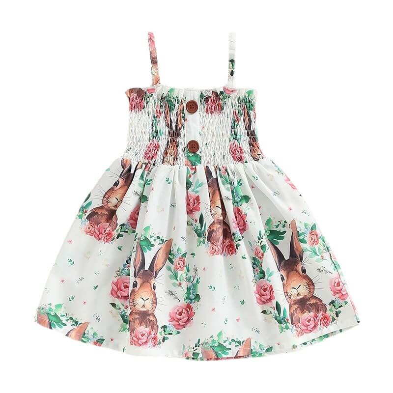 Baby Girl Easter Dress Bunny Floral Print Tutu Party Dresses Sling Bunny Sundress - Image 3