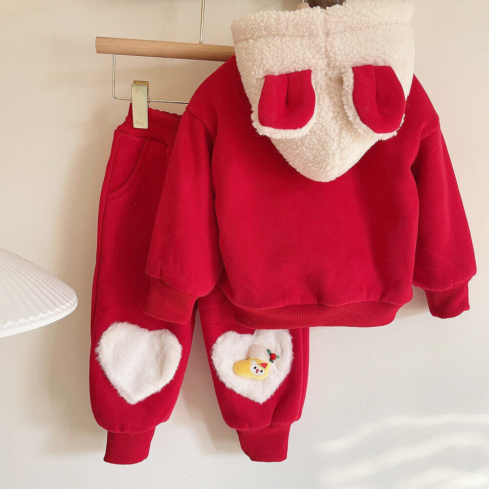 Baby Girls Christmas Hoodie Pants Suit Kids Thick Fleece Cozy Hooded Xmas Sweatshirt - Image 4