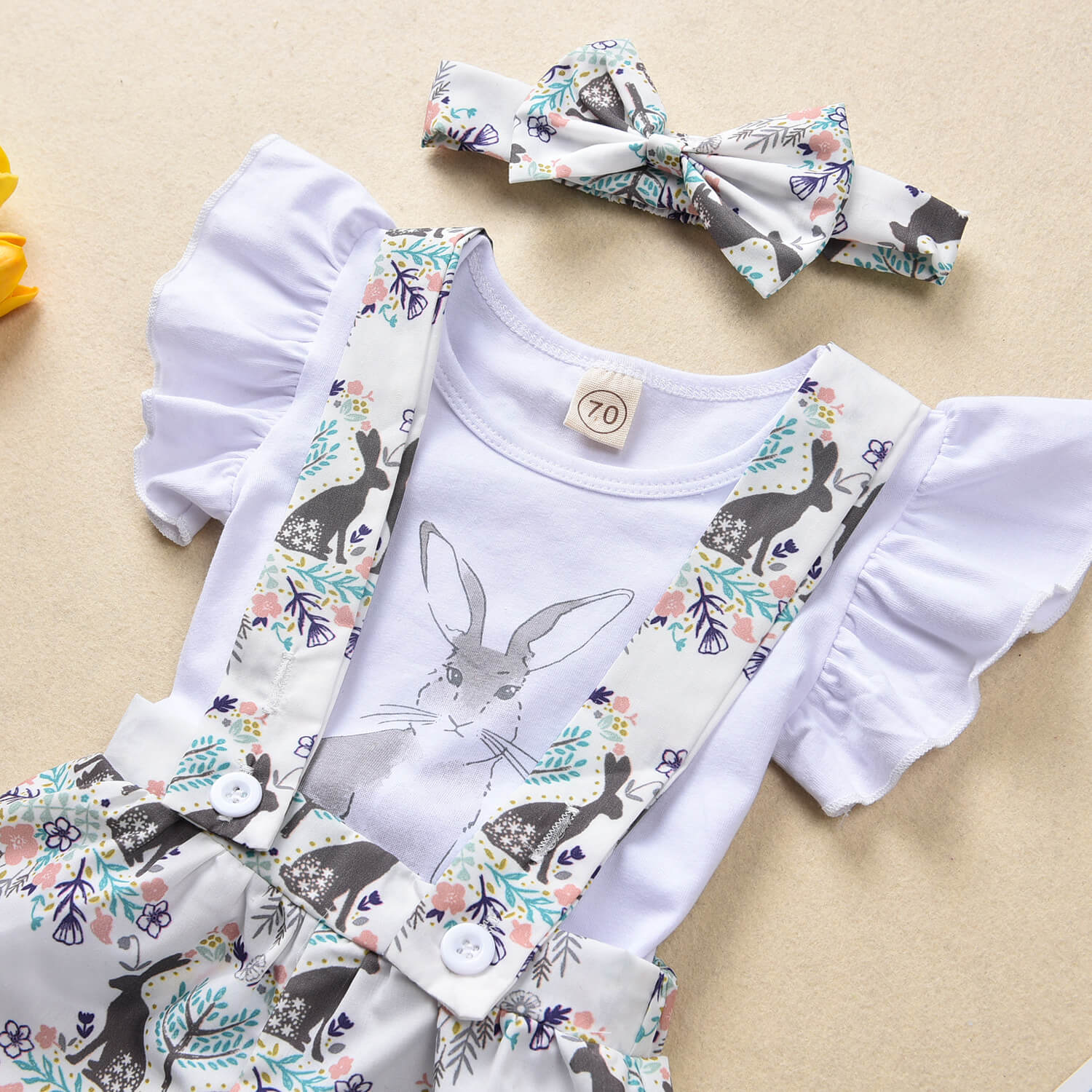 Baby Girls Easter Outfit Toddler Bunny Shirt Suspender Headband 3pcs Suit for Easter Party - Image 4