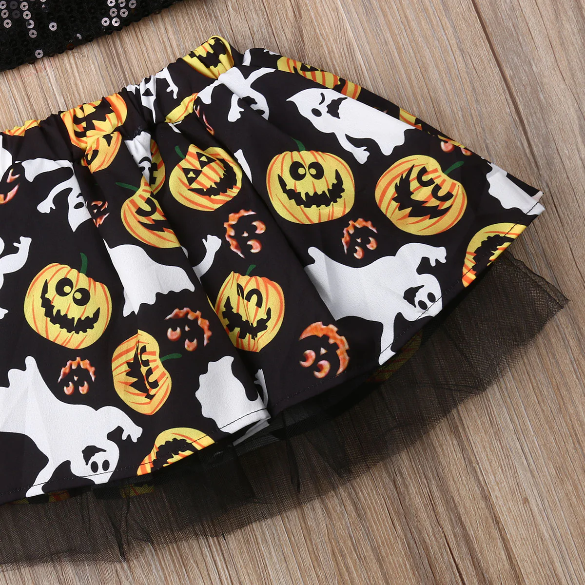 Baby Girls Halloween Party Outfit Pumpkin Sequin Top Skirt Cake Tutu Dress - Image 3