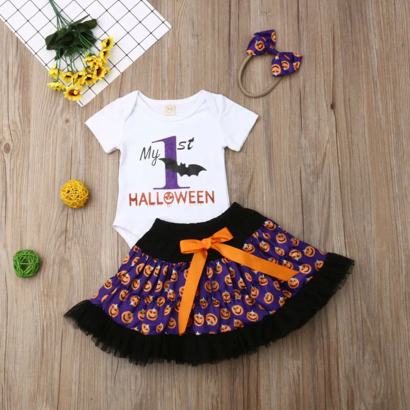 Baby Girl 1st Halloween Dress Romper Tutu Dress with Headband 3PCS Outfit - Image 2