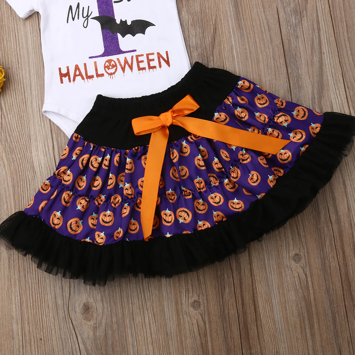 Baby Girl 1st Halloween Dress Romper Tutu Dress with Headband 3PCS Outfit - Image 5