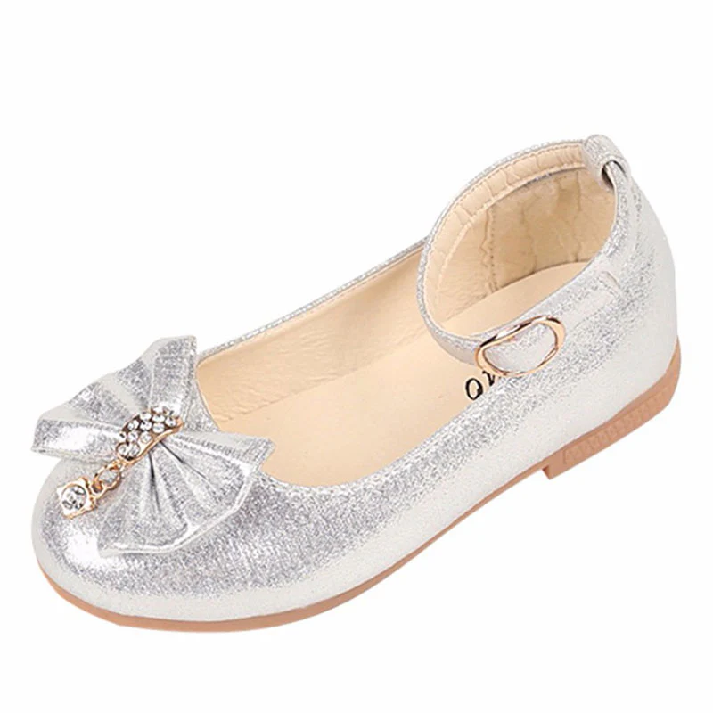 Girls Leather Princess Shoes Bowknot Pearl Diamond Kids Dance Shoes - Image 6