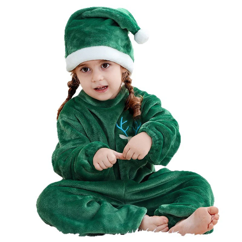 Baby Kids Christmas Pajamas Soft Flannel Jumpsuit with Hat for Xmas Party - Image 5