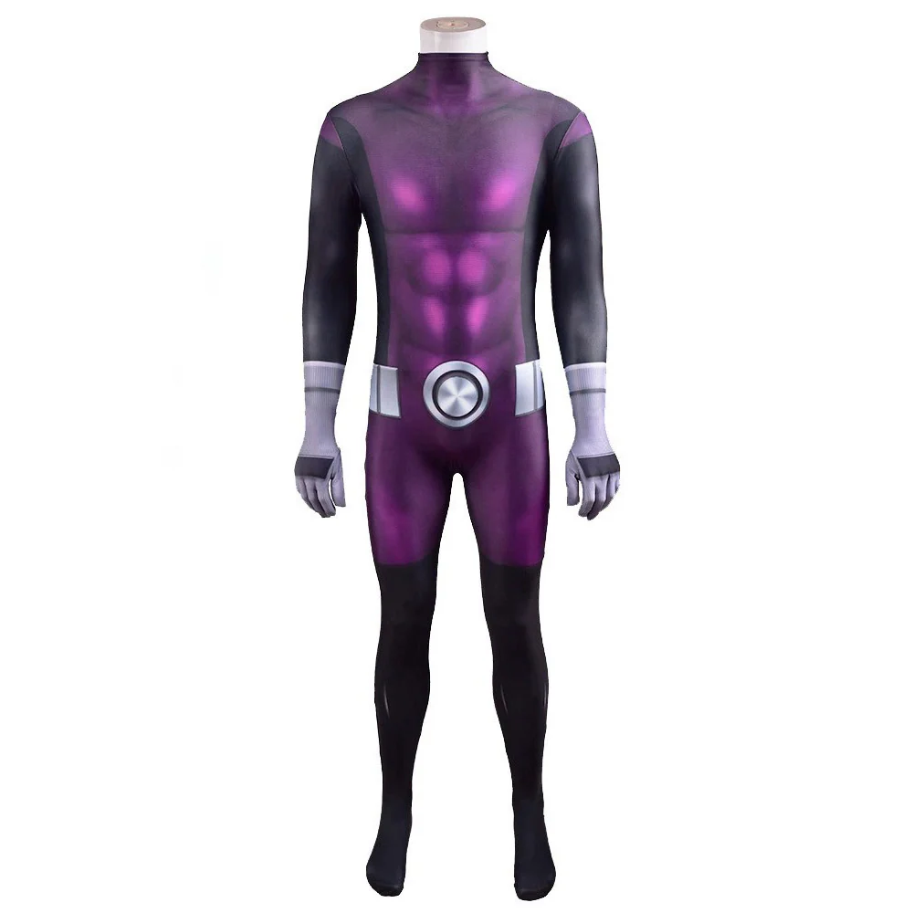 Beast Boy Costume Kids Teens Animal Man Purple Jumpsuit for Cosplay Party - Image 2