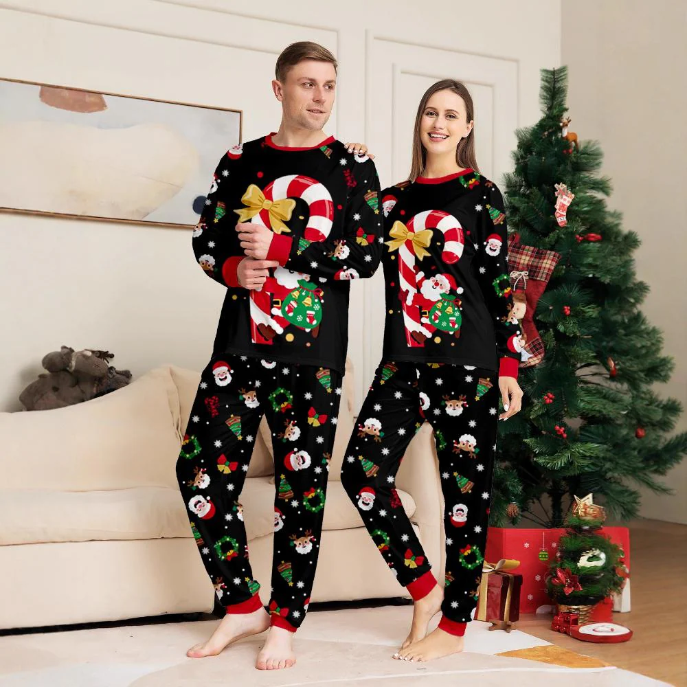 Black Family Christmas Sleepwear Festive Pajamas Set Comfortable Loungewear - Image 2