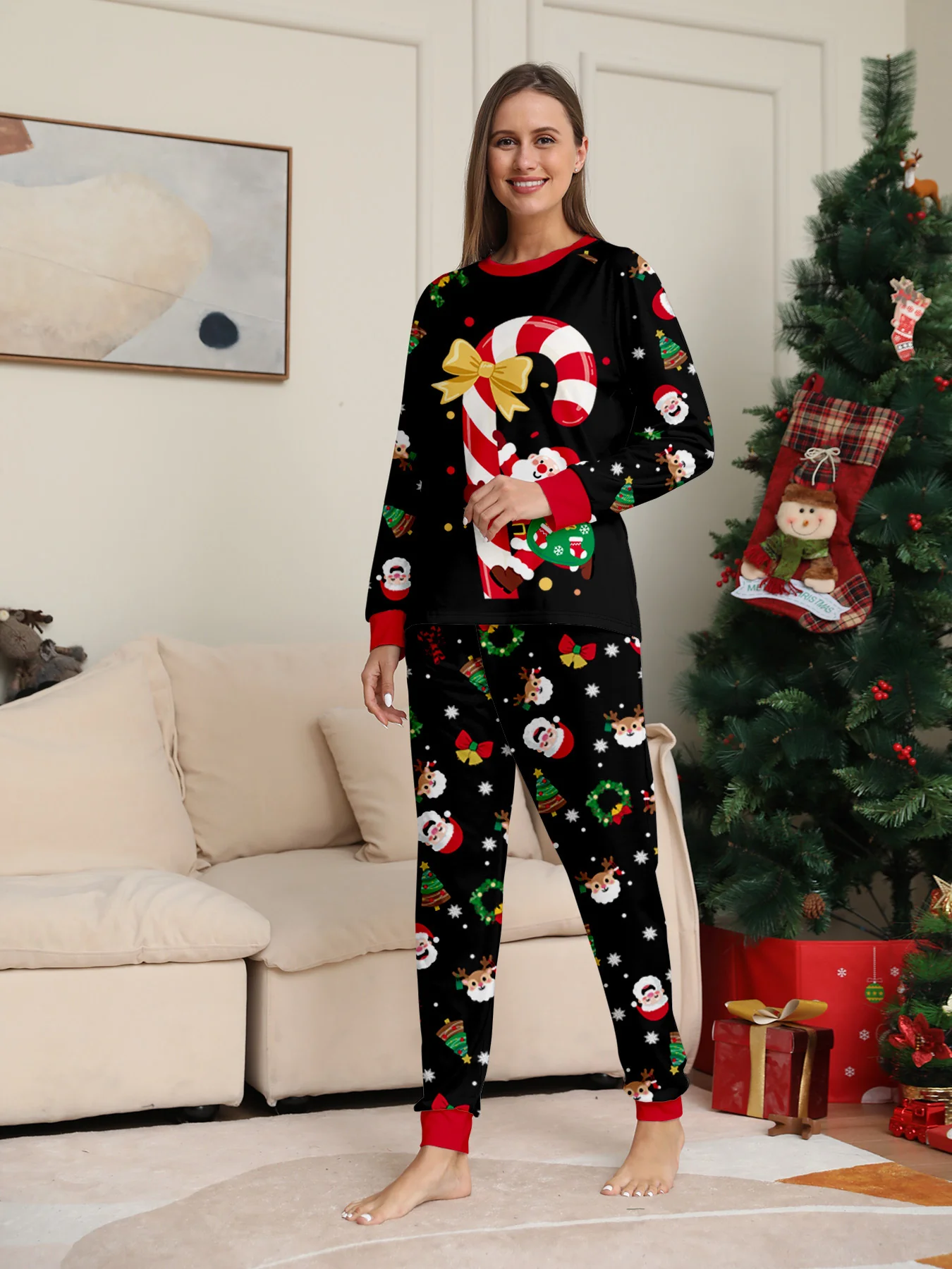 Black Family Christmas Sleepwear Festive Pajamas Set Comfortable Loungewear - Image 6