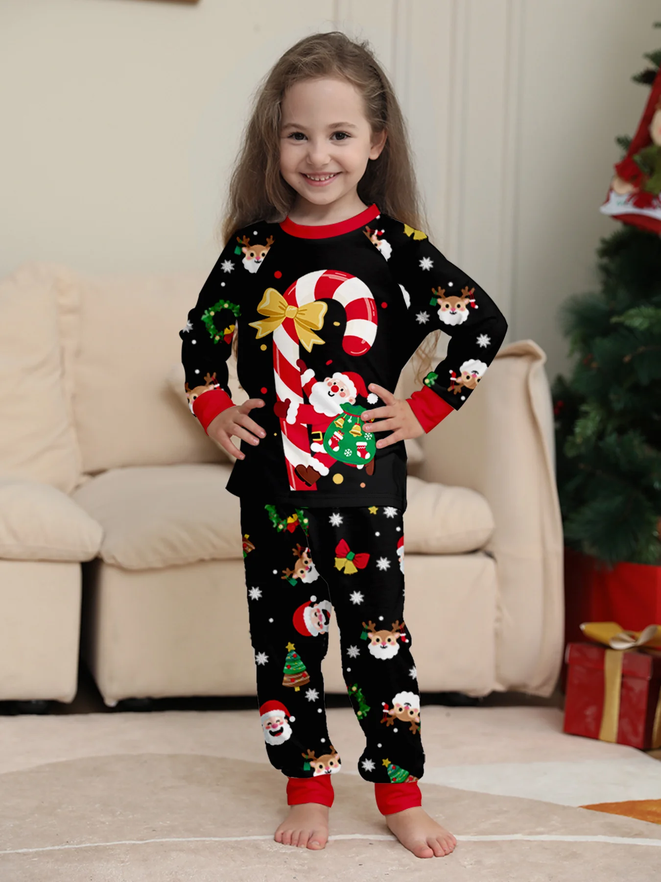 Black Family Christmas Sleepwear Festive Pajamas Set Comfortable Loungewear - Image 8