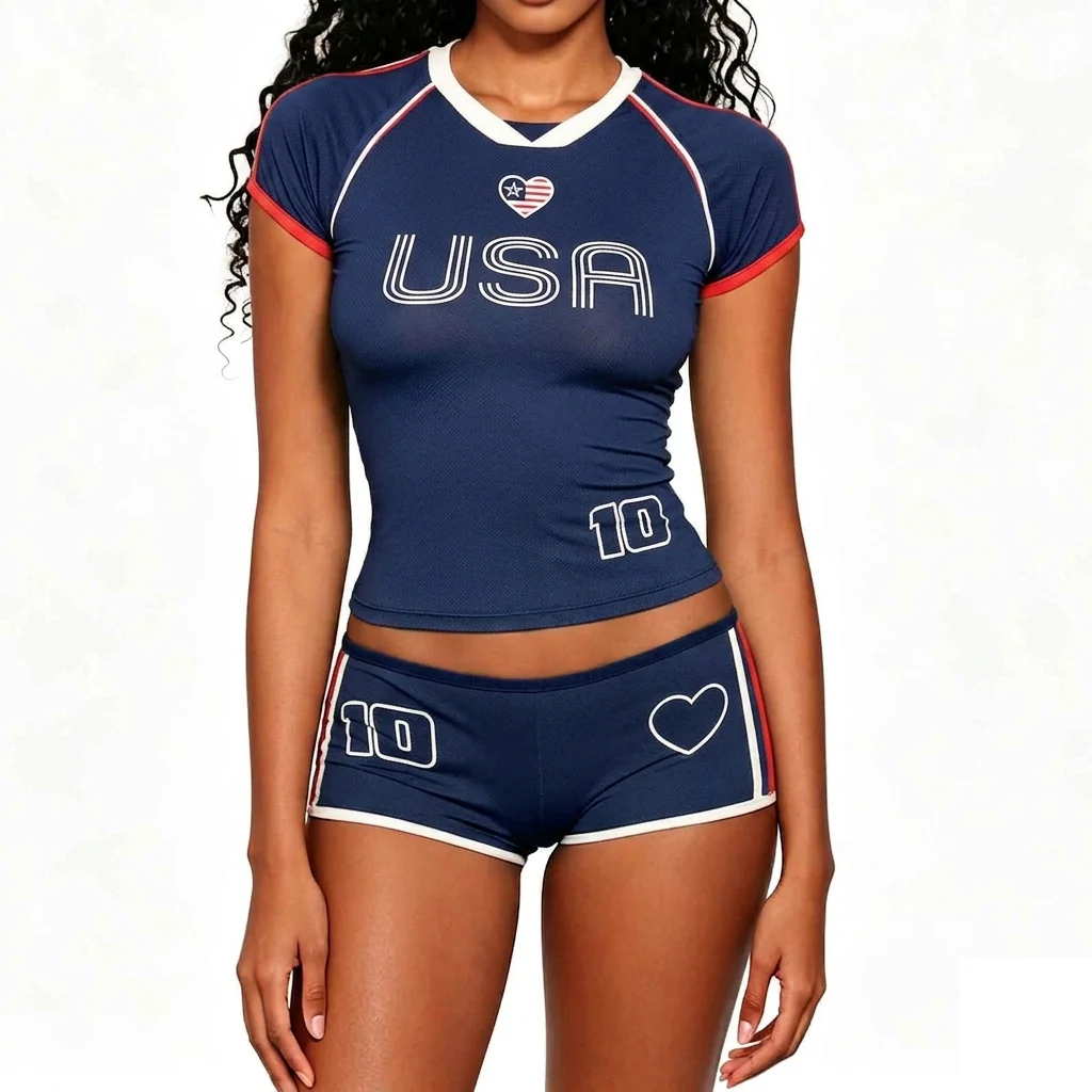 Blockette Aesthetic Women's Soccer Jersey Set Y2K Retro Ribbed Crop Top & Slim Fit Boy Shorts Co-ord - Image 19