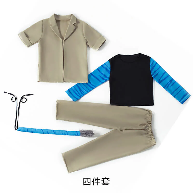 Kids Jake Sully Costume Halloween Cosplay Outfit Top Pants Tail and Shirt 4pcs Suit - Image 4