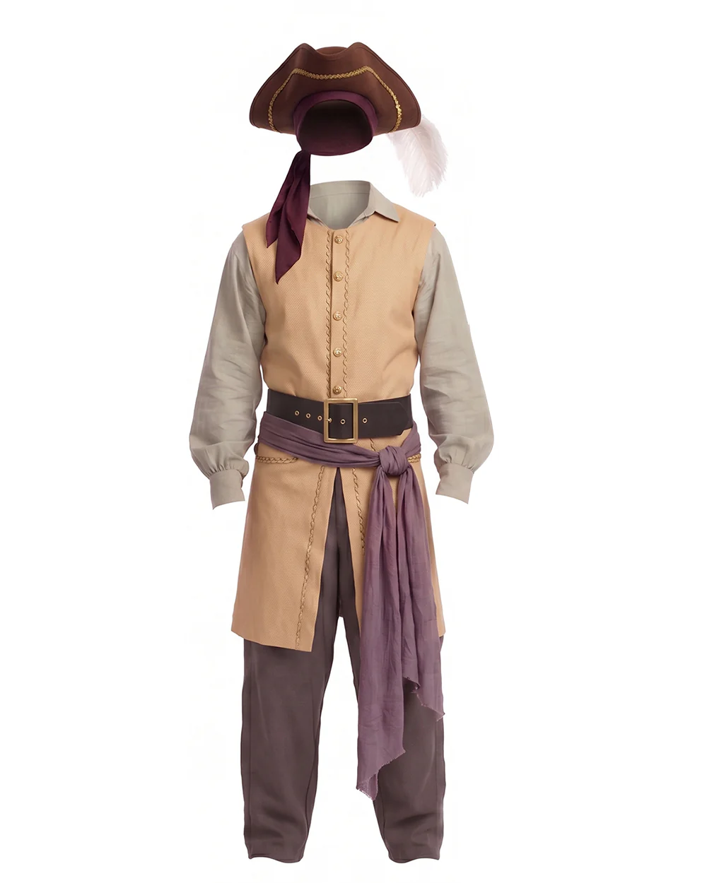 Clark Pirate Costume Tan Liminal Space Explorer Long Waistcoat and Trousers Set for Boys Mens Halloween Carnival - Image 6