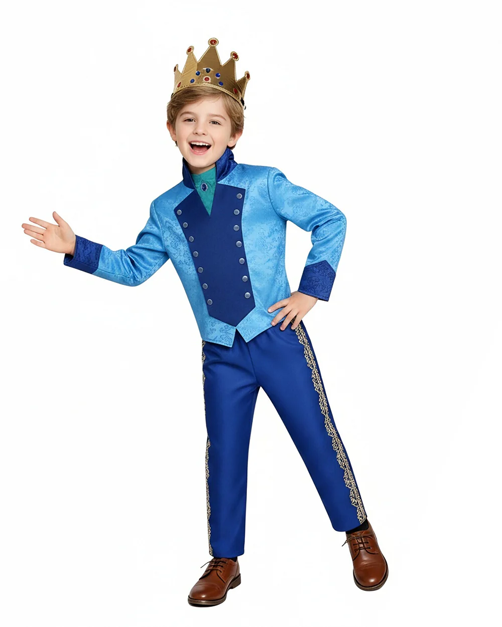 Boys Prince Zane Costume Blue Tops Pants Crown and Shirt 4pcs Set for Dress up Party - Image 2