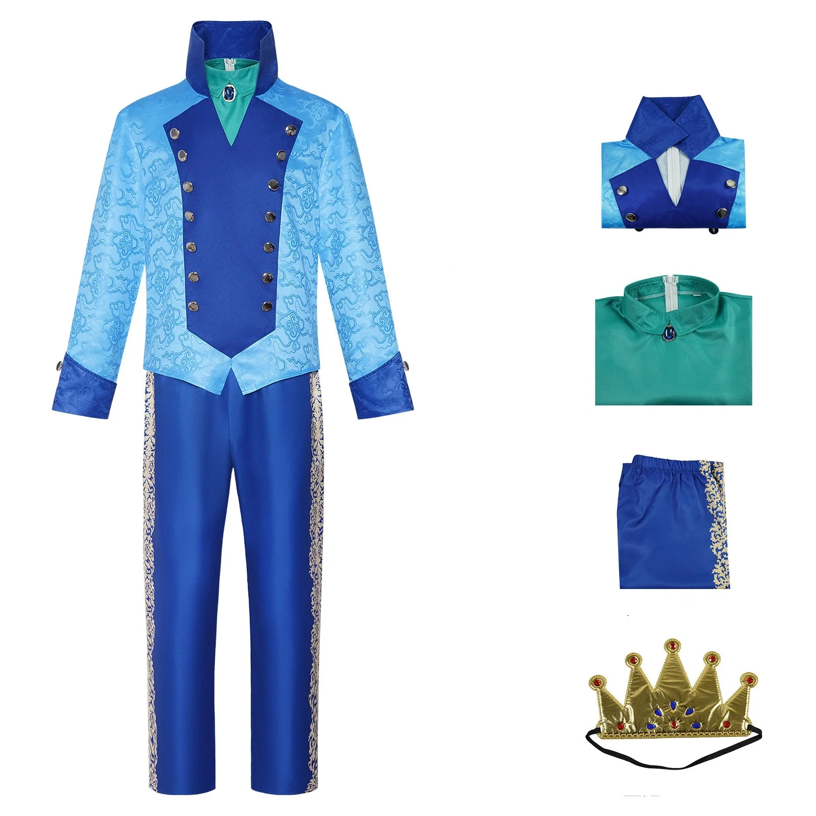 Boys Prince Zane Costume Blue Tops Pants Crown and Shirt 4pcs Set for Dress up Party - Image 7