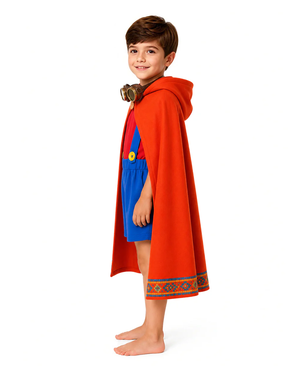 Boys Super Bro Costume Red-blue Shirt Overall Shorts Cape and Goggles 4pcs Set for Cosplay Carnival - Image 5