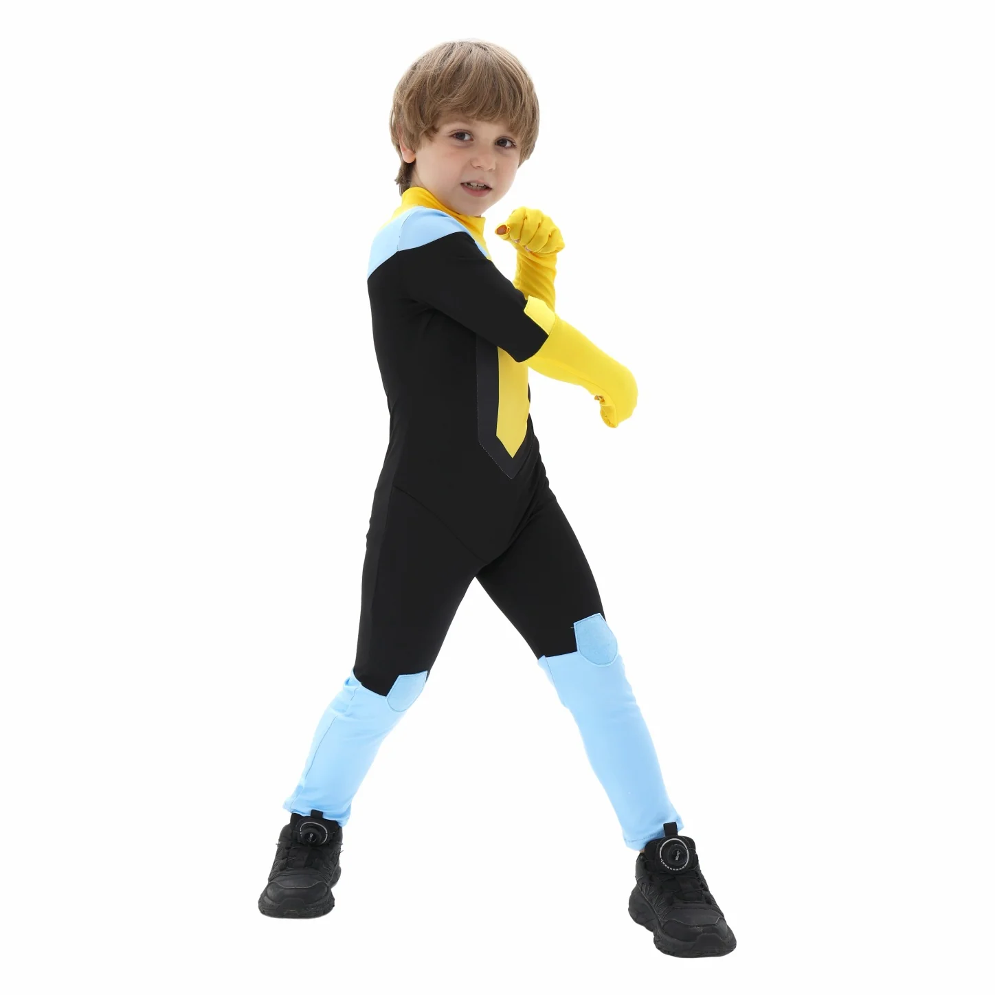 Boys Superhero Bodysuit Mark Yellow and Blue Fighter Cosplay Full Suit for Comic Con Halloween Dress Up - Image 2