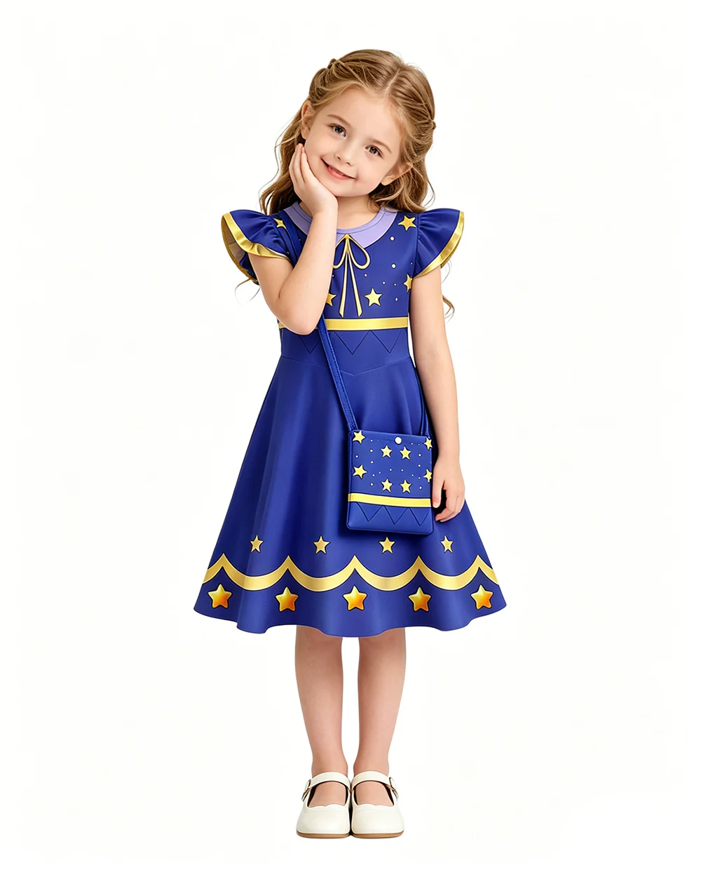 Braided Doll Outfit Navy Star Ruffle Dress with Tights and Bag for 2026 Cosplay Events - Image 4