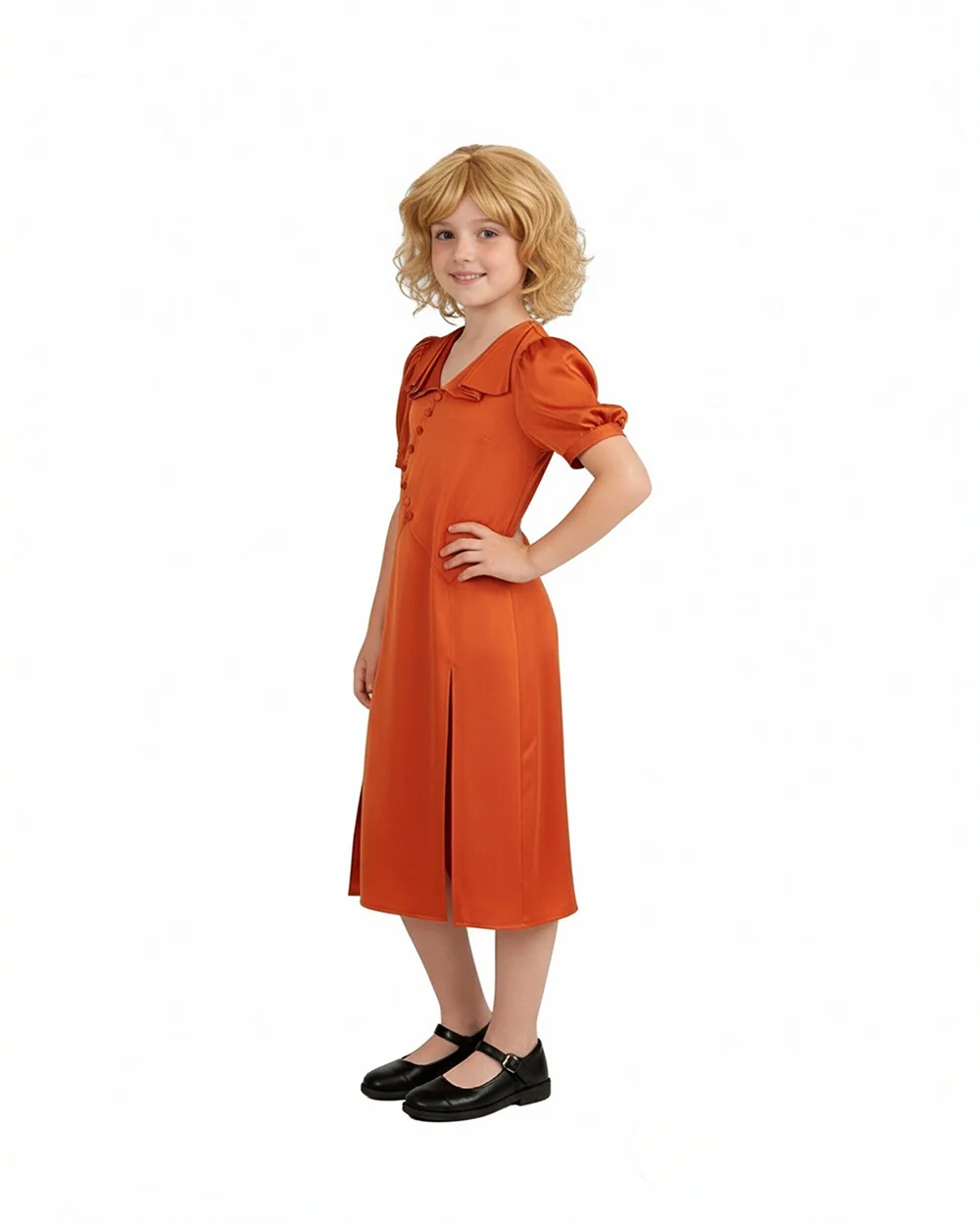 Bride Satin Dress Retro Rust Midi Gown with Oblique Button for Themed Events - Image 5
