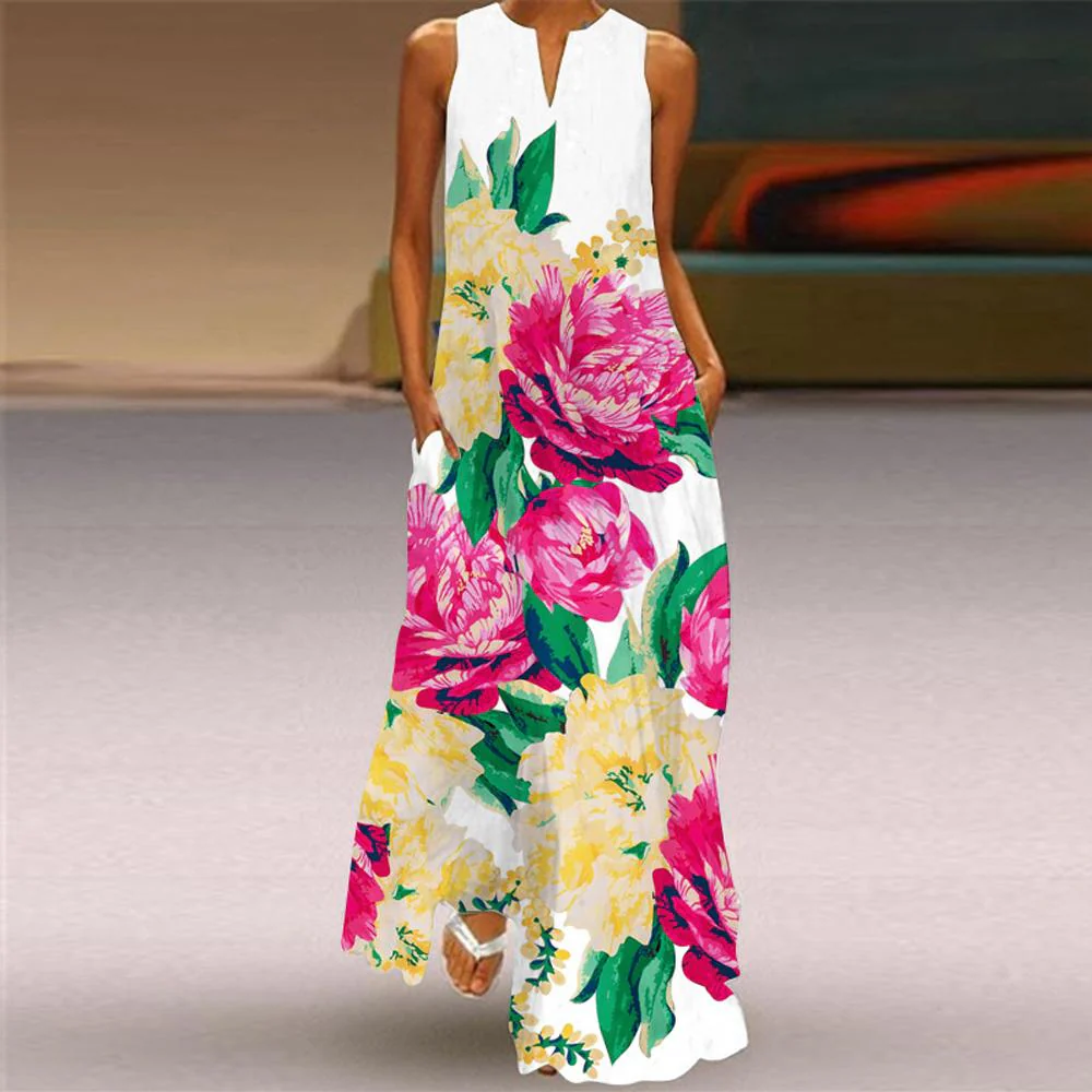 Butterfly & Floral Print Sleeveless V Neck Maxi Dress - Image 6