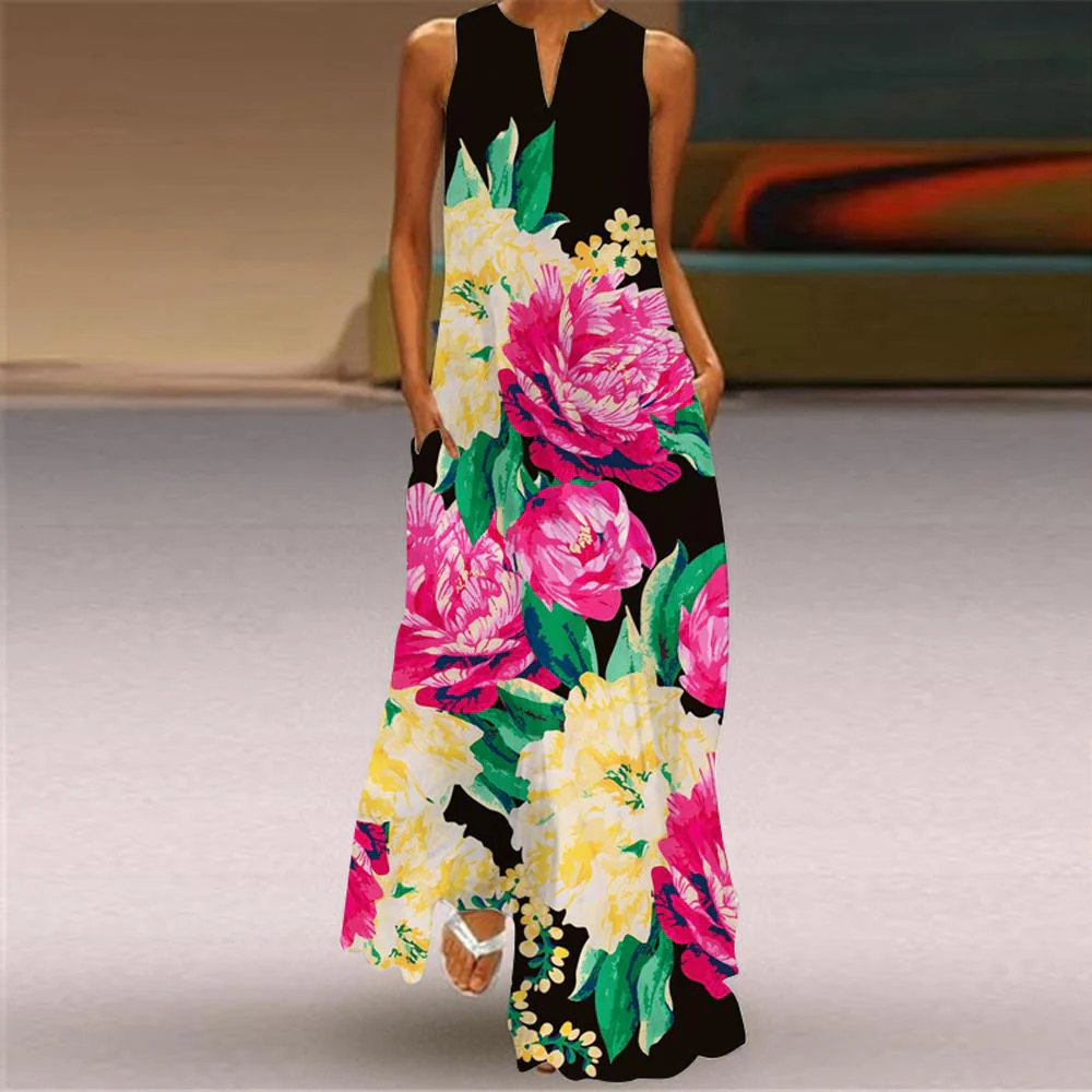 Butterfly & Floral Print Sleeveless V Neck Maxi Dress - Image 7