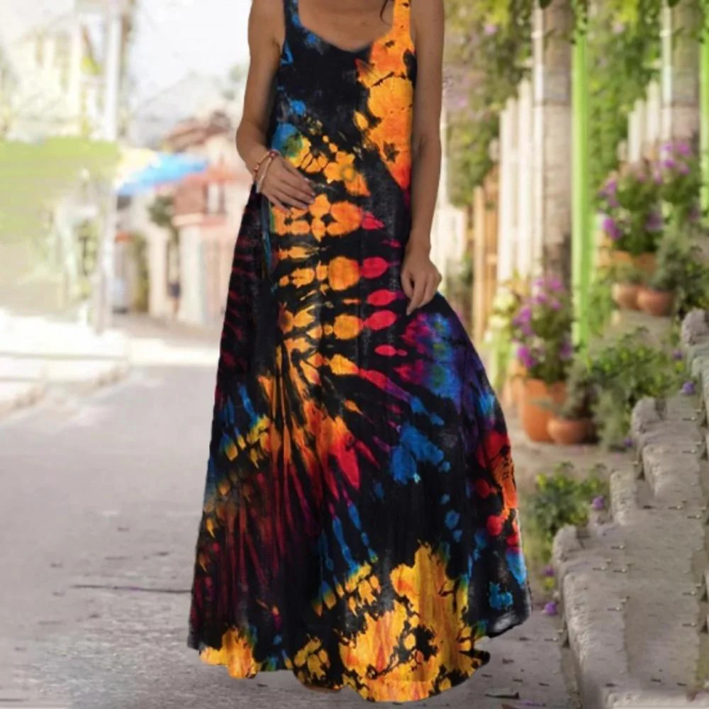 Butterfly & Floral Round Neck Wide Strap Cami Dress - Image 4