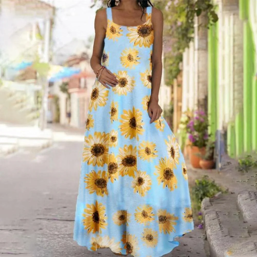 Butterfly & Floral Round Neck Wide Strap Cami Dress - Image 6