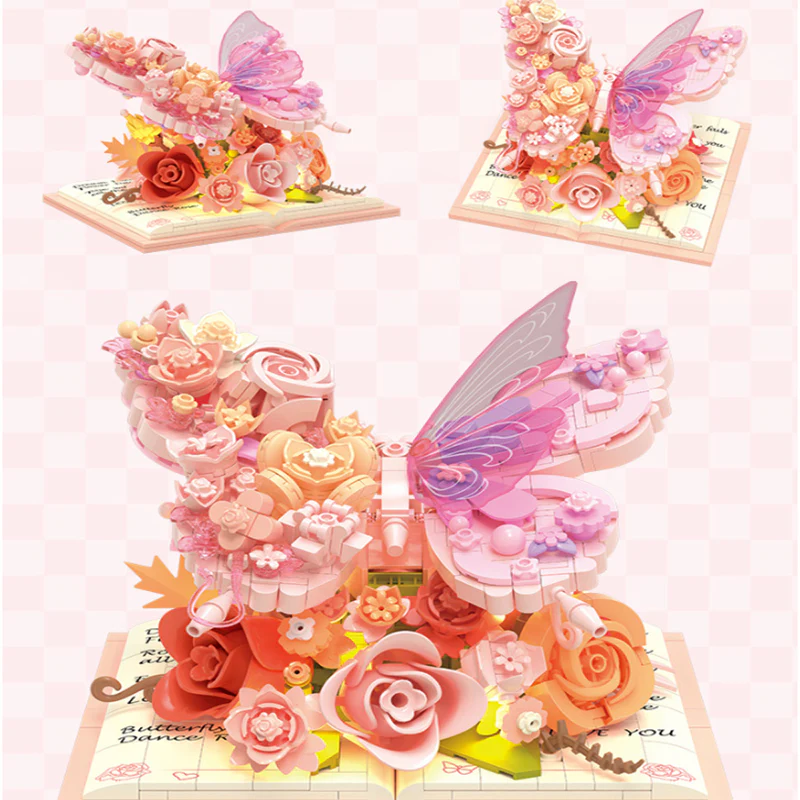 Butterfly Flower Building Blocks 3D Building Set Desktop Ornament with LED Lighting Holiday Gift - Image 7