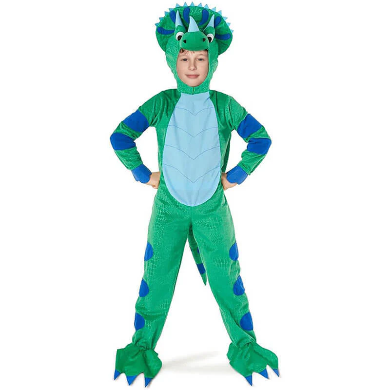 Child Triceratops Costumes Kids Dinosaur Jumpsuit Helmet Suit Halloween Costume for Boys Girls 3-12Y - Image 3